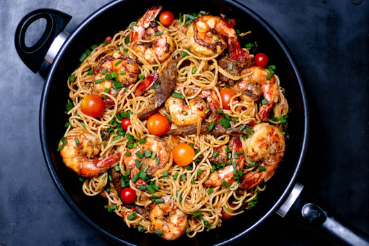 Pepper Steak and Shrimp Pasta